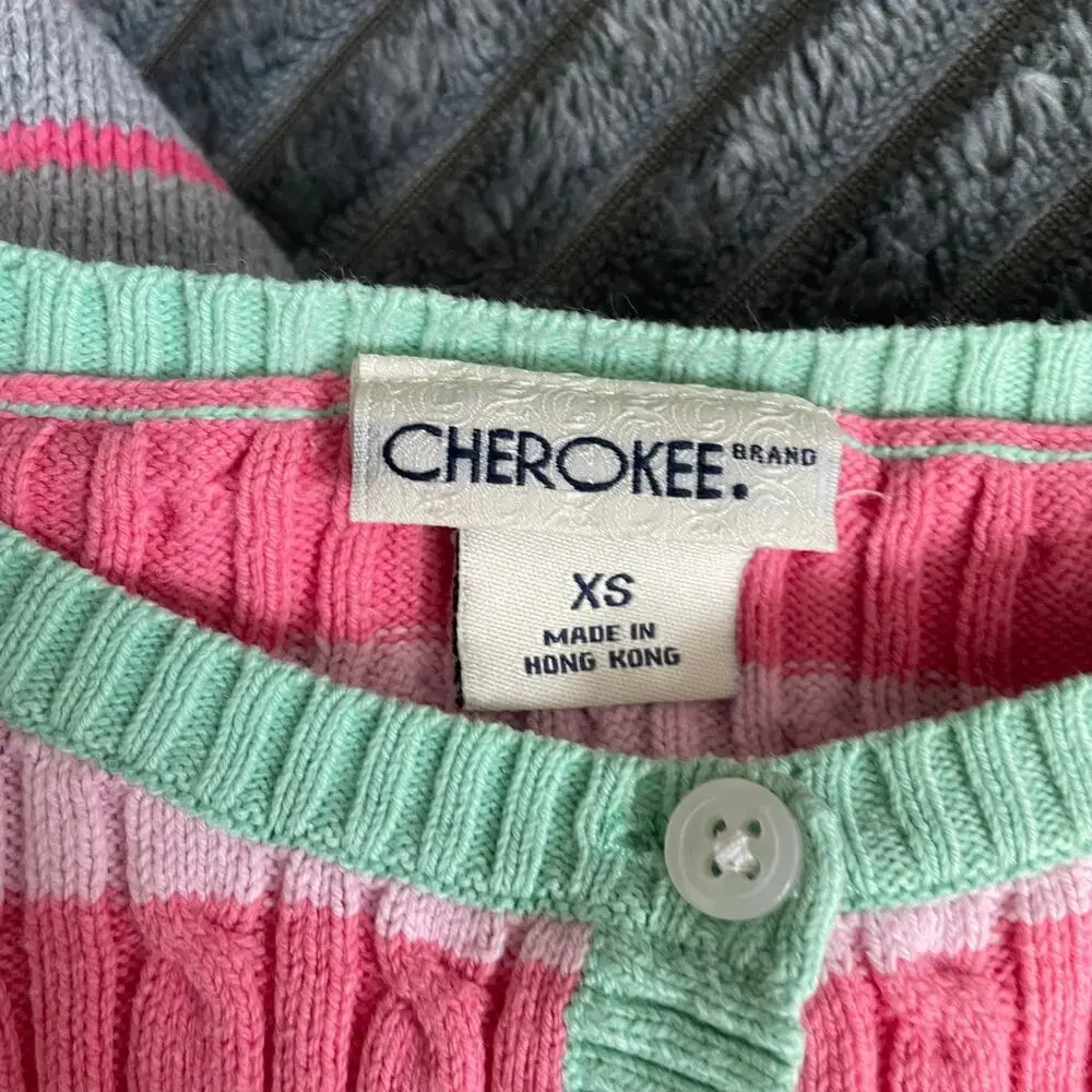 Old Navy Cherokee Girls XS Sweater Bundle Pink Green Button Down Long Sleeve - 2